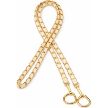 Nildenhobim Suni Derili Metal Çanta Zincir Seti Zincir Uzunluk 115 cm ( Krem Deri - Altın Renk Aksesuar )