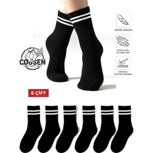 COUSEN 6 Çift Pamuklu Kolej Çorap | Çemberli | Siyah | Günlük | Comfort | Egzersiz  | Fitnes | Spor