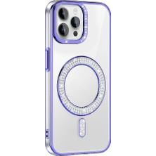 Apple iPhone 12 Pro Uyumlu Kılıf Pırlanta Taş Tasarımlı M-Safe Şarj Özellikli Zore Karetta Silikon Kapak