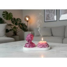 Yasmella Home Şakayık ve Kadın Mum + Oval Sunum Tepsi