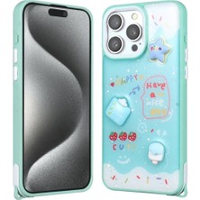 Apple iPhone 15 Pro Max Uyumlu Kılıf Parlayan Simli Kabartma Figürlü Zore Cevze Kapak