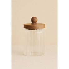 Eskabia Akasya Kapaklı Borosilikat Çizgili Cam Kavanoz 600 ml