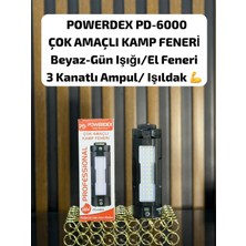 Powerdex PD-6000 Çok Amaçlı Işıldak El &kamp Feneri Beyaz -Gün Işığı 3 Kanatlı LED Ampul