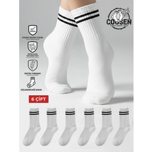 COUSEN 6 Çift Pamuklu Kolej Çorap | Çemberli | Beyaz | Günlük | Comfort | Egzersiz  | Fitnes | Spor