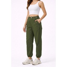 Glam Love Kadın Paraşüt Kumaş Pantolon Bel ve Paça Ayarlanabilir Lastikli Spor Pantolon - Haki