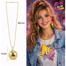 Nacario Mey Ithalat® Disko Topu Şekilli 80&amp;#39;ler 90&amp;#39;lar Altın Renk Plastik Kolye