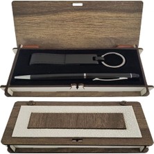 DS LLC Ahşap Kutulu Siyah Kalem ve Anahtarlık Set Iegtgrs-34