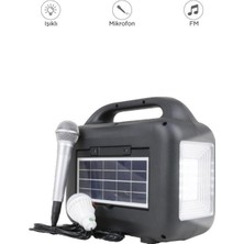 Başkenttekno 1769 Mikrofon,1 LED Ampül ve Fenerli Bluetooth Hoparlör Güneş Panelli Powerbank Kamp Hopa