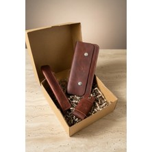 Oh Deer Leather Hakiki Deri 3'lü Hediye Seti – Uzun Cüzdan & Anahtarlık & Kalemlik