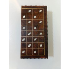 Mess Sedef Kakma Telkari Işlemeli El Işçiliği Midi Boy Ahşap Tavla - Açık Renk (13 x 26 Cm)