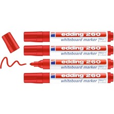 260 Beyaz Yazı Tahtası Kalemi, Kırmızı, 4'lü Set, Yuvarlak Uç 1,5-3 mm
