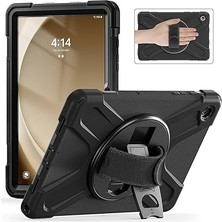 Samsung Galaxy Tab A9 Plus ile Uyumlu Kılıf Zore Defender Askı Aparatlı Tank Tablet Silikon Kapak - Siyah