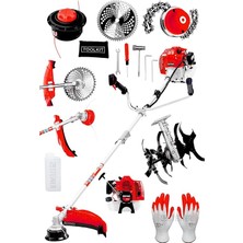 Alman 16 Hp Tam Profesyonel Yan Tipi Benzinli Tırpan Ot Çalı Çim Biçme Makinesi Kırmızı + Çapa Aparatı