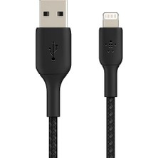 Örgülü Lightning Kablosu (Hızlı Şarj Lightning - USB Kablosu) Mfi Sertifikalı Şarj Kablosu, Örgülü Lightning Kablosu (0,15 M, Siyah)
