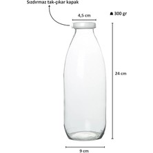 Adet 1 Litre Şeffaf Sürahi Süt, Ayran, Su, Limonata, Meşrubat Şişesi Plastik Kapaklı Cam Şişe