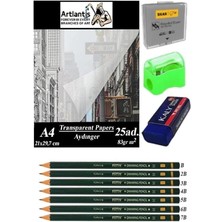 Kağıdı A4 83 gr 25'li 1 Paket Eskiz Kağıdı Fatih Dereceli Kalem Hamur Silgi Sınav Silgisi Kalemtraş