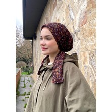 Anatölye Acı Kahve Çiçek Desen Tülbent Eşarp Bone - Kaymaz Terletmez (Kaymayan)