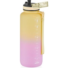 1500ML Çift Renkli Sızdırmaz Bpa Içermez Kilitlenebilir Kapaklı Motivasyonel Tritan Su Matarası (Sarı-Lila)
