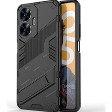 Realme C55 Matrix Serisi Armor Standlı Perfect Koruma Kılıf - Siyah AL3416