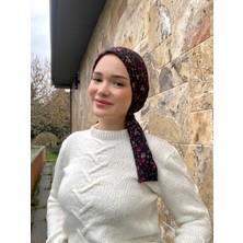 Anatölye Siyah Kırmızı Çiçekli Mio Kumaş Eşarp Bone - Kaymaz Terletmez (Kaymayan)
