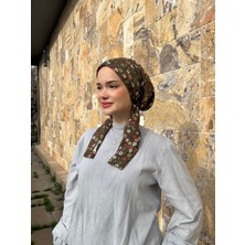 Anatölye Haki Çiçek Desen Mio Eşarp Bone - Kaymaz Terletmez (Kaymayan)