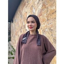 Anatölye Lacivert Ekose Tülbent Eşarp Bone - Kaymaz Terletmez (Kaymayan)