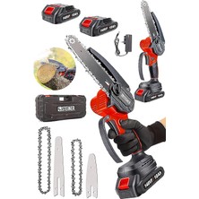 Alman 148 Vf 10 AH%100 Kömürsüz Motor Akülü Dal Kesme Budama Testere Bıçkı Makinesi 15 cm Kırmızı