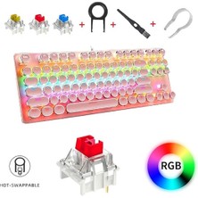 Leaven K550 Kablolu Pembe Klavye Daktilo Tarzı Su Geçirmez LED Rgb Gökkuşağı Renler Mekanik Oyuncu Işıklı Klavye Ergonomik Tasarım Rahat Kullanım 150CM Kablo Uzunluğu Bilgisayar Pc Için (Pembe)