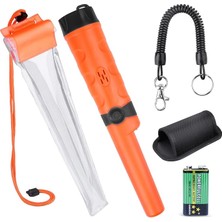 Pinpointer Metal Dedektörü, Hazine Avcılık Aracı Buzzer Titreşimli Taşınabilir Pim Işaretçi LED Göstergeleri ve Kemer Kılıfı ile (Turuncu)