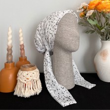 Anatölye Beyaz Gece Desen Şifon Eşarp Bone - Kaymaz Terletmez (Kaymayan)