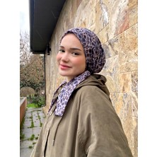 Anatölye Mor Çiçek Desen Tülbent Eşarp Bone - Kaymaz Terletmez (Kaymayan)