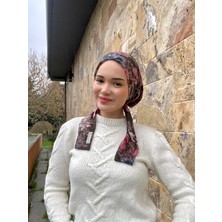 Anatölye Haki Yeşili Çiçek Desen Tülbent Eşarp Bone - Kaymaz Terletmez (Kaymayan)