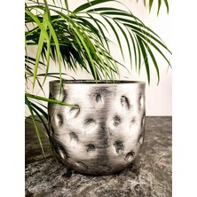 Tasarımı Ev Dekorasyon Aksesuar Gümüş Desenli Toprak Saksı Saksılık Salon Çiçeklik - 19 cm