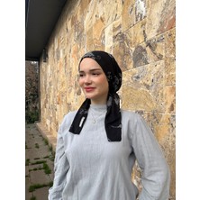 Anatölye Siyah-Gri Çiçekli Tülbent Eşarp Bone - Kaymaz Terletmez (Kaymayan)