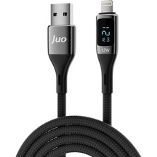 12W Dijital LED Ekranlı Usb-A To Lightning iPhone iPad Örgülü Hızlı Şarj ve Data Kablosu 1 Metre