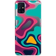 Samsung Galaxy M31S ile Uyumlu Kapak Renkli Desen A Kırmızı Tasarımlı 1mm Fit Şeffaf Silikon Kılıf