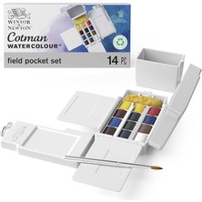 & Newton 0390639 Cotman Field Box Sulu Boya Seti, Yüksek Işık Haslığına Sahip Canlı Sulu Boya, Geniş Renk Seçenekleri, Eskimeye Karşı Dayanıklı - 1/2 Kapta 12 Renk, Karıştırma Paleti, Su Tankı