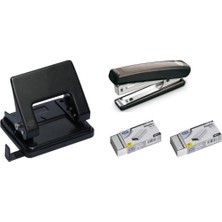 Siyah Zımba ve Delgeç Seti 20 Sayfa Kapasiteli Dayanıklı Setli Ürün Zımba Teli Hediye