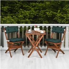 Ahşap 3'lü Bistro Set, Katlanır Minderli Masa Sandalye Takımı, Balkon Bahçe Mobilyası, Ceviz-Yeşil