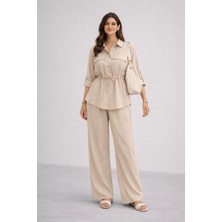 Dima Kadın Bağcık Detaylı Yumuşak Kumaş Gömlek Pantolon Takım