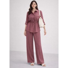 Dima Kadın Bağcık Detaylı Yumuşak Kumaş Gömlek Pantolon Takım