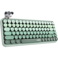 Kablosuz Bluetooth Retro Sessiz Klavye – Yuvarlak Tuşlu, Kedi Süs Aksesuarı, 84 Tuşlu, Taşınabilir, Akıllı Uyku Modu, Ergonomik Tasarım, Tablet Telefon Uyumlu, Ajazz AJ308I Yeşil