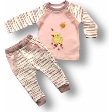 DMR Elegance 0-3 3-6 6-9 Ay Süslü Ördek Nakışlı Uzun Kollu Sweatli 2li Kız Bebek Takımı Pembe
