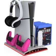 TP5-3570 Ps5 Soğutucu Organizatör 2 Fanlı Stand Kol Şarj Edici Stand 3 USB Hub Kulaklık Platstation Standı