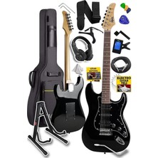 RPH-40BK-ST Full Black Elektro Gitar Seti Hsh Manyetik Maple Klavye Üst Kalite