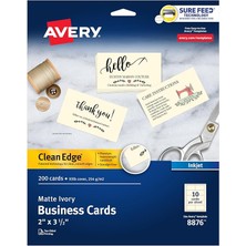 Basılabilir Kartvizitler, Mürekkep Püskürtmeli Yazıcı, 200 Kart, 2 x 3,5, Temiz Kenar, Ağır, Fildişi Rengi (8876)