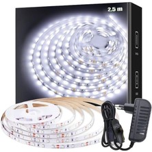SB-6501 Şerit LED Işık Aydınlatma Seti Aç/kapa Butonlu, Adaptörlü, Mutfak Tezgah, Çalışma Masası, Dolap ve Raf Işıklandırma, Dekoratif Aydınlatma (Beyaz, 250 Cm)