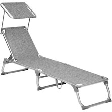 Ayarlanabilir ve Katlanabilir Gölgelikli Şezlong, 55X193X31 Cm, Gri Kırçıllı, GCB19TG
