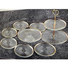 Parça Gold Yaldızlı Cam Servis Sunum Seti Takımı