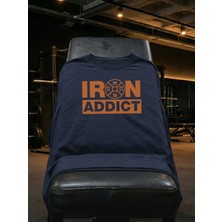 North Whiskers Iron Addict Plaka Baskılı Spor Tişört - Lacivert %100 Pamuk Unisex